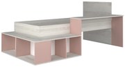 Łóżko piętrowe 90 x 200 cm ze skrzynią i i biurkiem - Kolory: Naturalny i Różowy - RIGALI