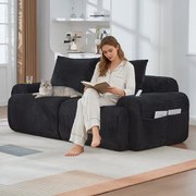 Nowoczesna sofa 2-osobowa - 200 x 99 x 80 cm - z uchwytem na kubek + kieszonką do przechowywania - aksamitna - czarna