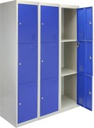 3 x metalowe szafki do przechowywania – trzy drzwi, niebieskie – w płaskim opakowaniu