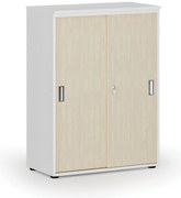 Szafa biurowa z drzwiami przesuwnymi PRIMO WHITE, 800 x 420 x 1087 mm, biały/brzoza