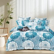 Pościel 160x200 z mikrofibry niebiesko-biała w kwiaty nowoczesna