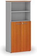 Szafa biurowa kombinowana PRIMO GRAY, drzwi na 3 poziomach, 800 x 420 x 1781 mm, szary/wiśnia