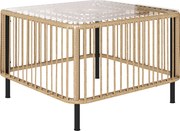 Outsunny Stół ogrodowy Polyrattan, 65 x 65 x 43 cm, odporny na warunki atmosferyczne kwadratowy z blatem ze szkła kolor naturalny