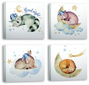 Obrazy zestaw 4 szt. 30x30 cm Good Night – Wallity