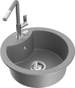 Mexen Diego zlewozmywak granitowy 1-komorowy z baterią kuchenną Flora, szary - 6512-71-670401-06