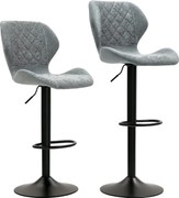 HOMCOM Hokery Barowe w Zestawie 2 szt., Regulowane Krzesła Kuchenne z Oparciem, Mechanizm Gazowy, Podnóżek, Obracane, Szary