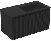 Mexen Rivel szafka łazienkowa 90 cm z umywalką Otis prawą, 1S, 1D, ryflowana, czarna mat - 91A23-09047-3-BBFF71-W18P71