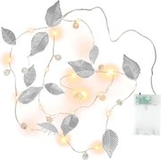 Oświetlenie perełki i srebrne listki, 20 diod LED, ciepła bi