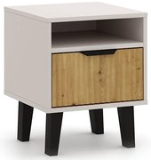 Szafka nocna ryflowana z szufladą i półką kaszmir + dąb artisan P2-A29