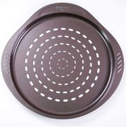Blacha do pizzy Pyrex 32 cm z perforowanego metalu z powłoką nieprzywierającą i ergonomicznym uchwytem w kolorze czekoladowym