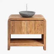 Zestaw Mebli Łazienkowych Z Drewna Vacry Akacja Brąz & Okrągły Szary Cement Ø40 Cm Tarsis & Bezlusterkowiec - Sklum