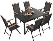 ZESTAW MEBLI OGRODOWYCH IZZY DLA 6 OSÓB Z ALUMINOWĄ RAMĄ BLAT W KOLORZE CZARNYM