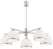 Srebrny żyrandol klasyczny Marbella 5 Chrom z pięcioma szklanymi kloszami w kształcie czaszy, styl art deco, glampur