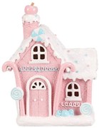 Dekoracja świąteczna Domek ze słodyczy, poliresin, LED, różowy