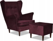 Fotel Uszak z podnóżkiem ciemna śliwka KOMPLET LUX
