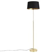 Lampa podłogowa regulowana złota/mosiądz klosz bawełniany czarny 45cm - Parte klasyczny/Antyczny Oswietlenie wewnetrzne