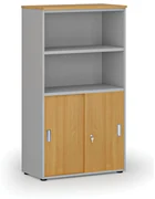 Szafa biurowa kombinowana PRIMO GRAY, drzwi przesuwne na 2 poziomach, 1434 x 800 x 420 mm, szary/buk
