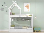 Łóżko piętrowe 2x90x200 cm z szufladami i półkami, rama sosnowa, stelaż listwowy w komplecie, białe