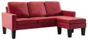 3-osobowa sofa z ekoskóry z podnóżkiem winna czerwień B6-C57