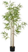 HOMCOM Sztuczna Roślina, Bambus, 3 Pnie, 830 Liści, Niskie Zapotrzebowanie na Pielęgnację, 180 cm, Cementowa Donica