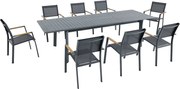 Zestaw mebli ogrodowych z aluminium: stół rozkładany dł. 205/286,5 cm i 8 składanych foteli - Antracytowy - MACILA marki MYLIA