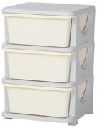 HOMCOM Pudełka do Przechowywania dla Dzieci, 3 Duże Szuflady, Zaokrąglone Krawędzie, Plastik, 37x37x56,5 cm, Kremowy