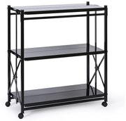 Składana metalowa półka na kółkach, 1018 x 930 x 405 mm, czarna