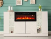 Biała komoda z kominkiem elektrycznym i oświetleniem Diuna 1