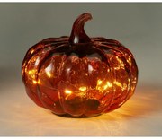 Szklana dynia świecąca 15 x 13 cm, czerwony, 10 diod LED, na baterie, z timerem