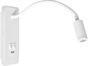 LED Elastyczna lampka ścienna z portem USB BASE LED/8W+LED/2W/230V biała