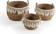 Zestaw trzech koszyków Jula z naturalnego włókna, biały/naturalny.