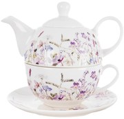 Biało-fioletowy porcelanowy serwis do herbaty Louka – Orion