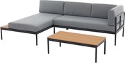 Zestaw mebli ogrodowych aluminiowych:  kanapa narożna i stolik kawowy - Jasny naturalny z antracytowymi poduszkami - GUIOMAR od MYLIA