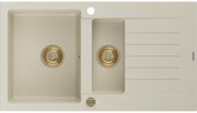 Mexen Matias zlewozmywak granitowy 1,5-komorowy z ociekaczem 900 x 505 mm, beżowy, syfon złoty - 6502901505-69-G
