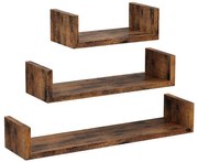 Zestaw 3x półek ściennych SHELFY, brązowy