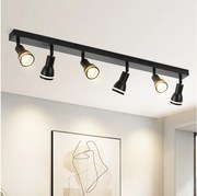 NETTLIFE Lampa sufitowa 6 czarnych punktów: metalowa lampa sufitowa GU10 obrotowe punkty wewnętrzne do kuchni biuro salon sypialnia, bez żarówek