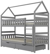 Łóżko piętrowe domek FELIKS 160x80 szare drewniane z szufladami KOCOT KIDS