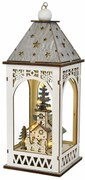 Drewniana latarnia z motywem świątecznym i oświetleniem LED, 11 x 29 cm, ciepła biel