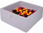 Kwadratowy Suchy Basen Z Piłeczkami 7cm Dla Dziecka, 110x110x40cm/400 Piłek, Bawełniany, Jasnoszary, Piłki: Żółte, Czerwone, Czarne - Meowbaby®