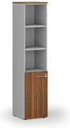 Szafa biurowa kombinowana PRIMO GRAY, drzwi na 2 poziomach, 400 x 420 x 1781 mm, szary/orzech