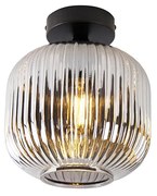 Plafon / Lampy sufitowe art deco czarny z przydymionym szkłem - Karel ArtDeco Oswietlenie wewnetrzne