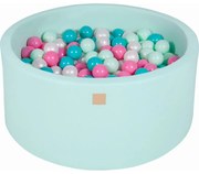 Okrągły Suchy Basen Z Piłeczkami 7cm Dla Dziecka, 90x40cm/300 Piłek, Bawełniany, Miętowy, Piłki: Biała Perła, Turkusowe, Jasnoróżowe, Miętowe - Meowbaby®
