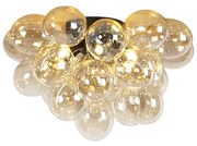 Designerska lampa sufitowa czarna z bursztynowym szkłem 6-świateł - Uvas
