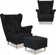 Fotel uszak z podnóżkiem Bonito sztruks czarny