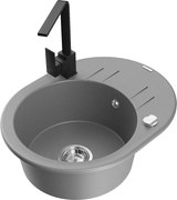 Mexen Kevin zlewozmywak granitowy 1-komorowy z ociekaczem i baterią kuchenną Rita, szary - 6517-71-670300-70