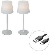 Zestaw 2 akumulatorowych lamp stołowych białych 40 cm IP54 - Jude