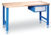 Stół warsztatowy z regulacją wysokości GD z szafką na narzędzia, 1 szuflada, 1200 x 685 x 850 - 1050 mm, niebieski