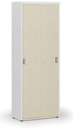 Szafa biurowa z drzwiami przesuwnymi PRIMO WHITE, 800 x 420 x 2128 mm, biały/brzoza