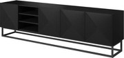 Szafka RTV Asha 200 cm ryflowana z wnęką i metalowym stelażem - czarny mat
