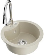 Mexen Diego zlewozmywak granitowy 1-komorowy z baterią kuchenną Elia, beżowy - 6512-69-670101-00